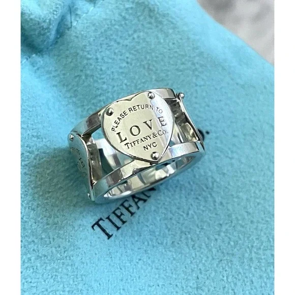 Tiffany & Co. Return NY T&co Sterling Silver 925 Wide Love Band Ring Size 4.75